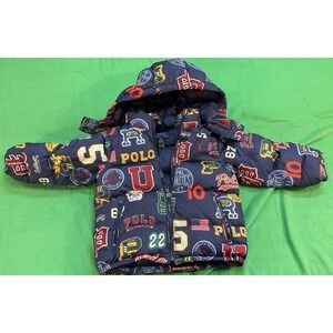 Boys Polo RALPH LAUREN Size 4T Down Hooded Jacket LOGO Print Water Repellant